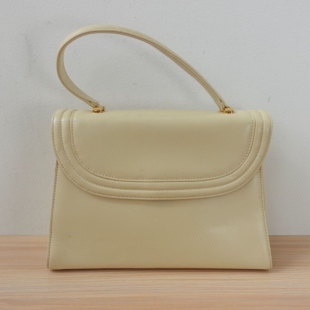 VINTAGE Evening‎ Clutch Bag Cream Leather Purse Formal Japanese YOSHINOYA GINZA